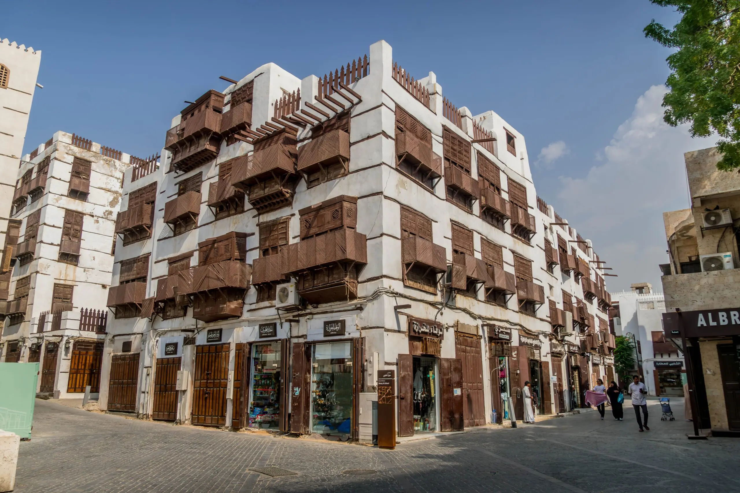 Traditional buildings in Al-Balad, Jeddah, showcasing historic Hijazi architecture.