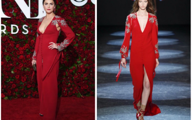 Keri Russell in a beautiful red look from Monique Lhuillier Fall 2016 gown