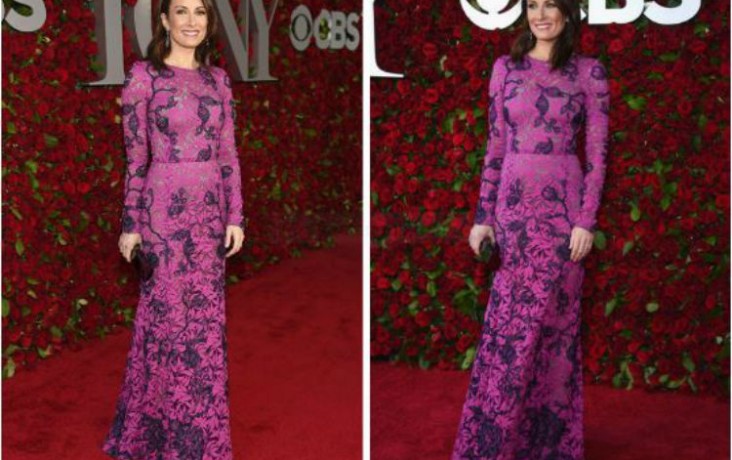 Lauren Benanti wore violet embroidered lace gown from Oscar de la Renta