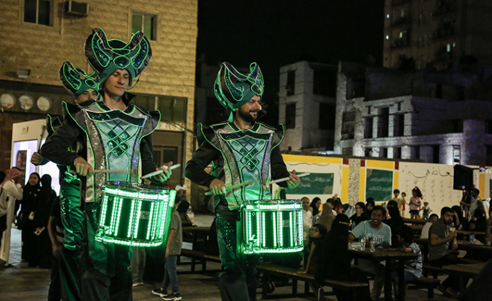 Stilts Band Parade and CYR Wheel at Historic Jeddah Season